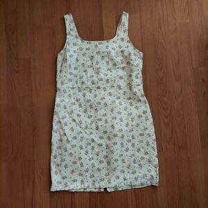 90s style white floral sleeveless denim mini dress juniors size XL cottage farm